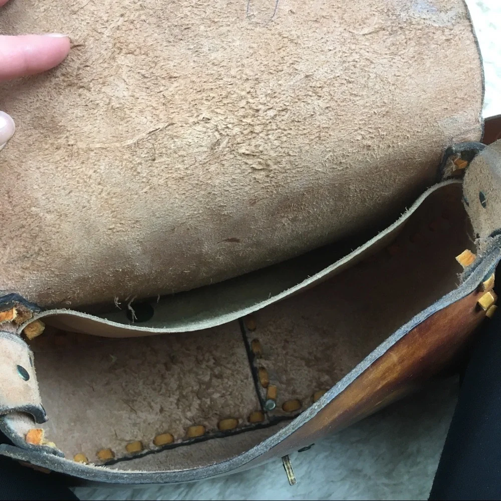 Brown Leather Crossbody Bag with Cat Embossing